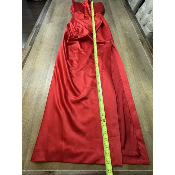 House Of CB Adrienne Satin Stretch Long Strapless Gown Red Small Plus Cup - Picture 5 of 12